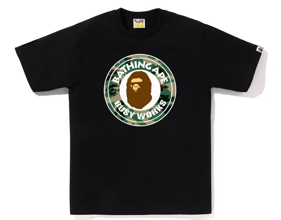 BAPE Woodland Camo Busy Tee - Black